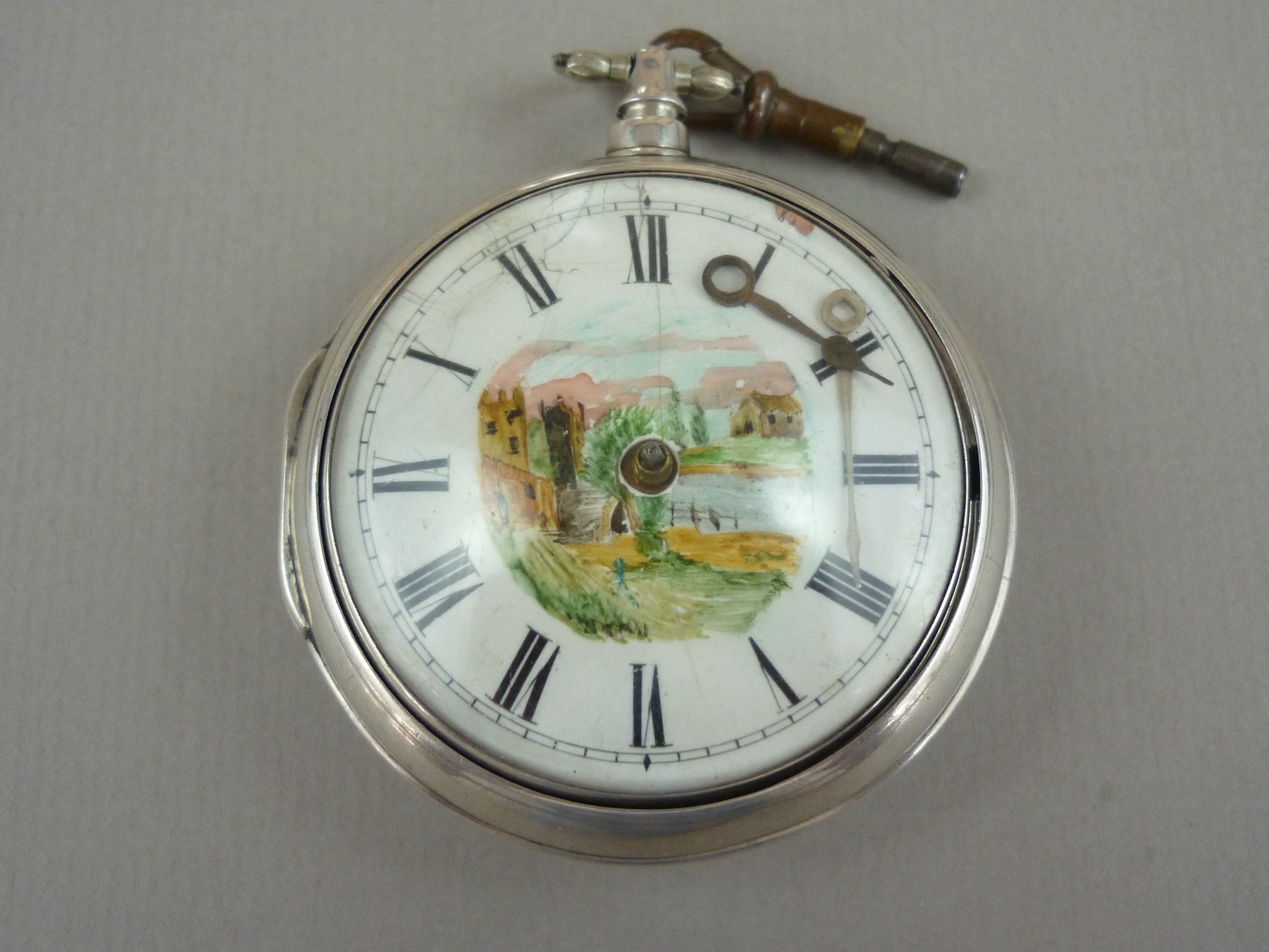 A George III silver pair cased pocket watch by Goodall of Coventry, having verge movement, white