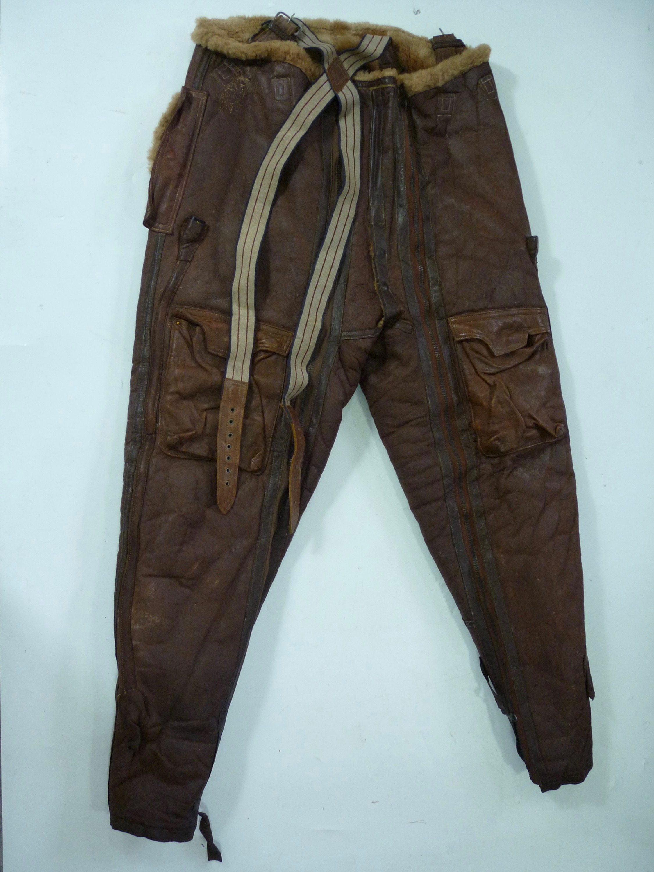 A pair of Second World War RAF Irvin electrically-wired sheepskin flying trousers, Air Ministry