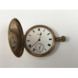 A vintage Waltham rolled-gold hunter pocket watch (bow lacking, running)