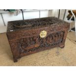 A Chinese carved camphor wood chest, second quarter 20th Century