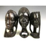 Three African carved hardwood busts