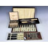 Cased fish servers together with cased fish eaters and Viner knives etc