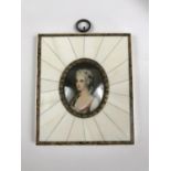 A miniature portrait of lady Rodney in ivory piano key frame