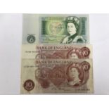 Two Bank of England Fforde ten shilling bank notes and one other note