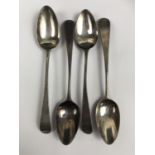 Four Georgian silver old English pattern tea spoons by Peter and Ann Bateman