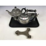 An electroplate EPBM teapot together with an antique iron etc