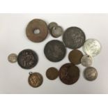 Sundry silver and copper coins ranging from George II to George VI together with an American 1964