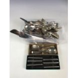 A quantity of electroplate cutlery including boxed spoons and tea knives etc