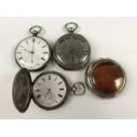 Two Victorian silver pocket watches, a silver hunter pocket watch and a YOHO watch case protector