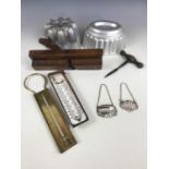 Sundry collectors' items including a wooden moulding plane, a recording thermometer and one other,