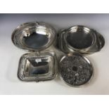 A quantity of electroplate hotel ware trays and baskets