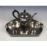 A four piece electroplate tea set with tray