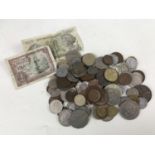 A quantity of world coins and bank notes