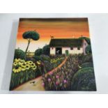 Susan Lincoln (contemporary, Cumbria) Sunset in the Garden, acrylic on canvas, 50 x 50 cm [Artist