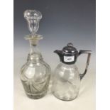 A Victorian decanter together with an electroplate mounted claret jug