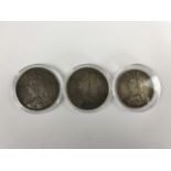Three Victorian silver Crown coins