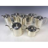 Seven electroplate hotel ware teapots etc