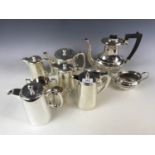 Ten electroplate hotel ware coffee and water pots etc