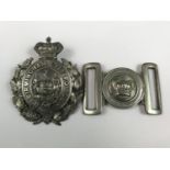 A Victorian Birmingham City Police helmet plate, together with a waist belt locket clasp