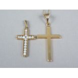 A 9ct gold and seed pearl cruciform pendant, the gemstones threaded and held captive within a gold