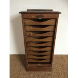 1920s oak office tambour fronted stationery drawers, 43 x 48 x 104 cm high