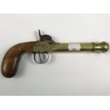 A brass-barrelled pocket percussion pistol, bearing Liege proof marks, circa 1840, approx .50