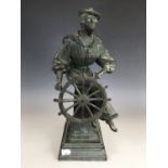 Protzen [?] (19th Century) A Belle Epoch patinated bronze sculpture of a young sailor girl perched