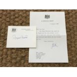 [Autographs / Margaret Thatcher] Signature on 10 Downing Street card, with covering letter [From a