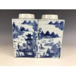 A pair of Quing Chinese blue-and-white rectangular jars, 27 cm