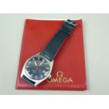 A gentleman's 1960s stainless steel Omega wrist watch, with blued dial, date aperture and baton