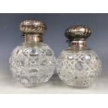Two Elizabeth II silver mounted and cut glass grenade form perfume bottles, Birmingham, 1997 and