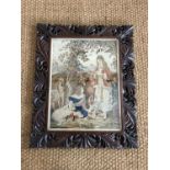 A Victorian petit point tapestry embroidery of a sentimental scene, depicting children and dogs in a