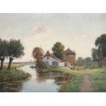 *** Joustro (19th Century) Impressionist summertime view of a whitewashed cottage tucked into the
