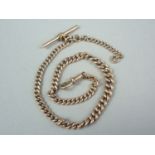 A 9ct gold graded curb link watch chain, with T-bar and swivel, 32 cm, 26.6 g