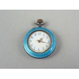 A late Victorian guilloche enamelled fob watch, having crown wound lever movement, white enamelled