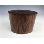 A late Georgian rosewood tea caddy, of oval section with hinged cover, 13 cm