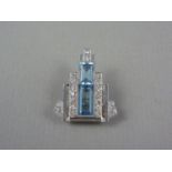 An early 20th Century Art Deco high carat white metal, diamond and aquamarine dress clip in an