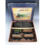 A Hornby clockwork O Gauge passenger train set, having 460 LNER 0-4-0 locomotive in racing green,