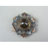 A Victorian smoky quartz and white metal plaid brooch, in a flowerhead arrangement set with yellow