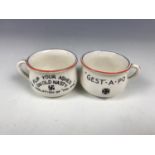 Two Fieldings Second World War propaganda novelty miniature chamber pots, each bearing a