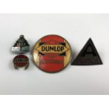 [Classic cars / motorcycles] Four various enamelled lapel badges, advertising Dunlop Tyres and Ariel