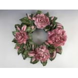 A late 19th / early 20th Century heavily potted porcelain peony rose wreath, impressed marks, 34