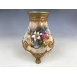 An early 20th Century Royal Worcester vase decorated by F. J. Bray, of baluster form with three claw