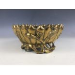 A Chinese brass lotus-form bowl or censer, seal mark to base, 19 cm x 9 cm high