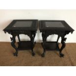 A pair of 19th / early 20th Century South Asian carved hard-wood occasional tables, 61 x 61 x 72