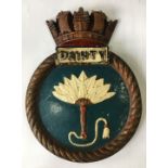 A Royal Navy enameled cast alloy ships' plaque of HMS Dainty, mid 20th Century, 23 cm