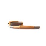 Tibaldi for Riva bronze lacquer, wood and pink gold plated fountain pen