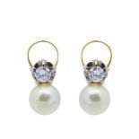 Gold, white gold, diamond and cultured pearl earrings