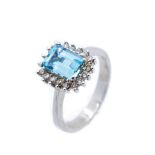 White gold, blue topaz and diamonds ring