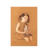 Girl with doll. Pastel on paper